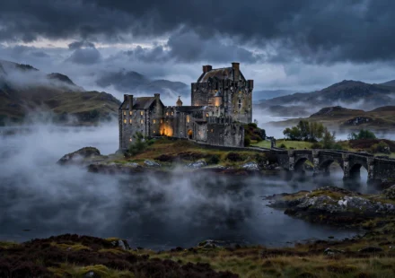 Scottish castle at dusk, the setting of The Celebrity Traitors season 2