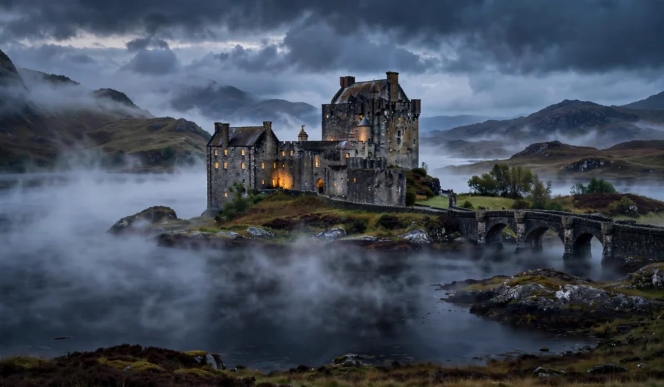Scottish castle at dusk, the setting of The Celebrity Traitors season 2